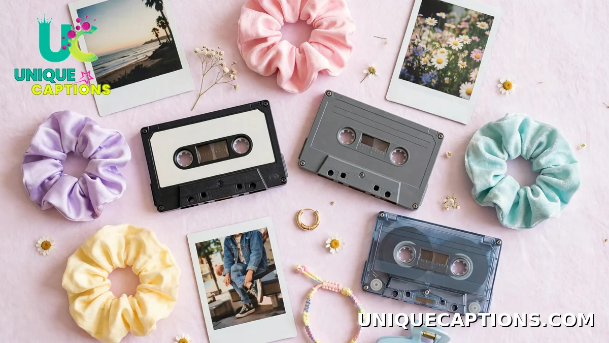 flat lay of 90s polaroids and cassettes