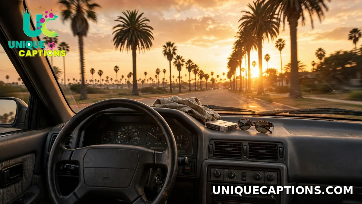 90s car driving into a golden sunset