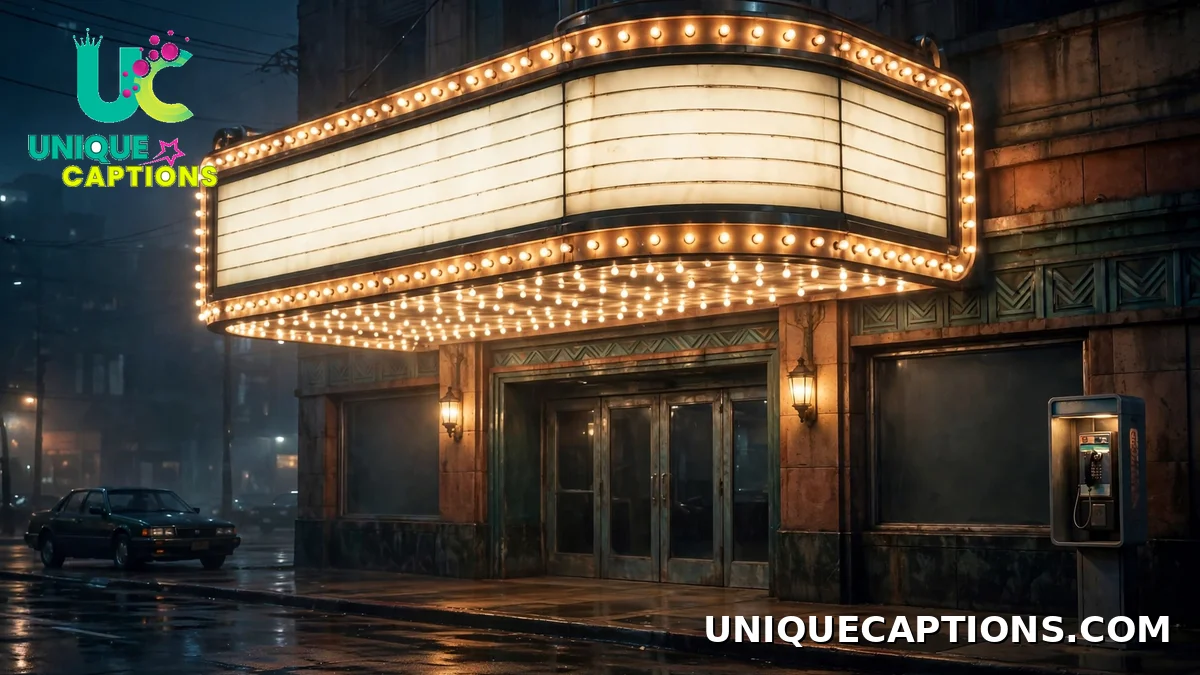 glowing retro movie theater marquee at night
