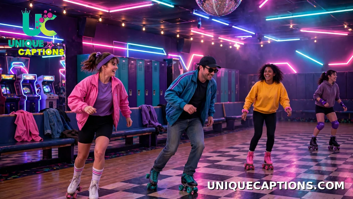 neon 90s roller rink with skaters