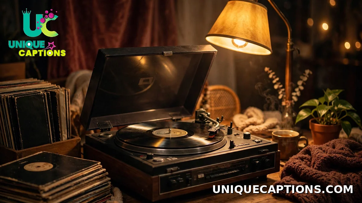 vintage vinyl record player in warm 90s light