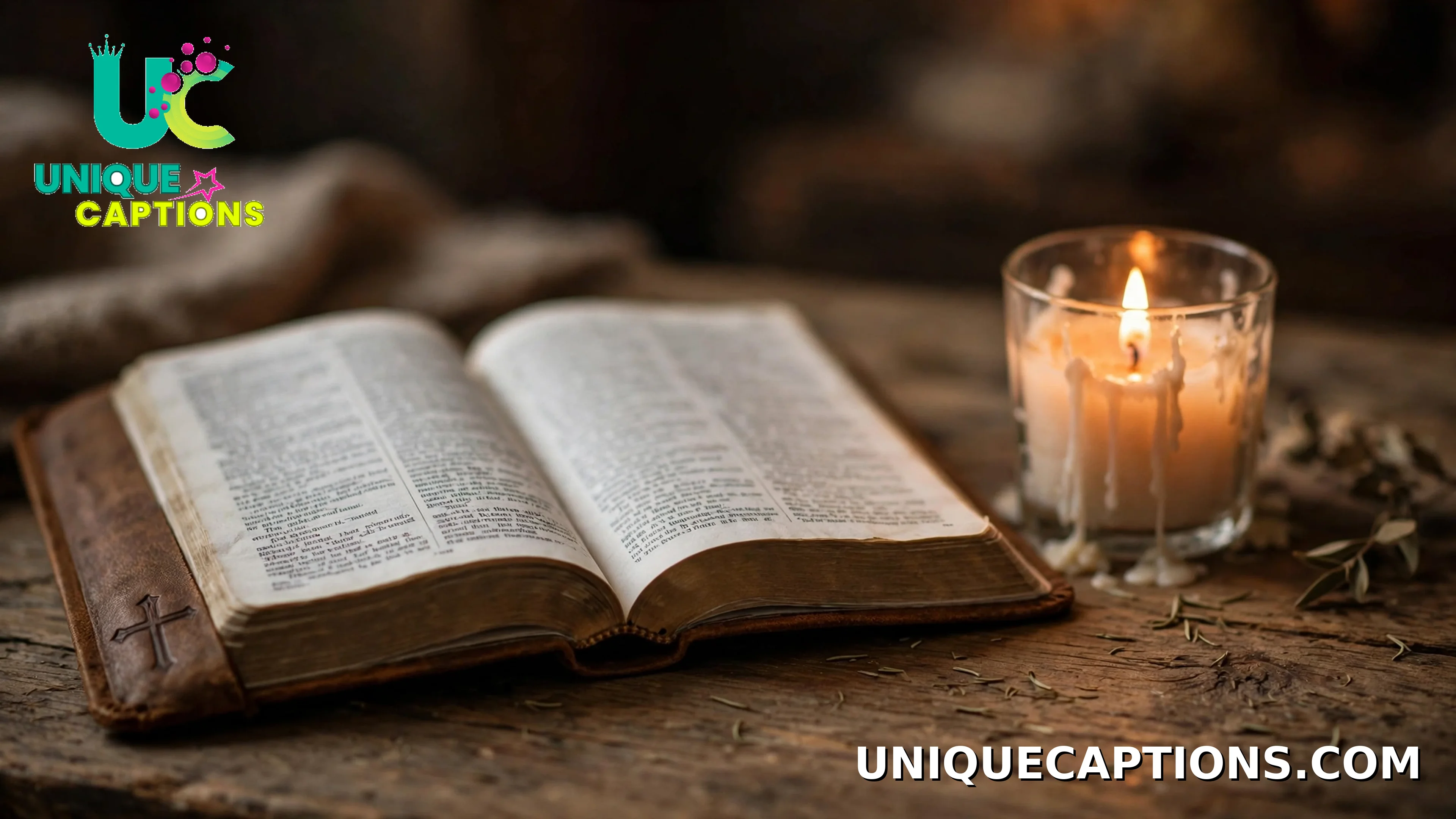 An open Bible beside a lit candle on a wooden table, for prayers inspired by Scripture