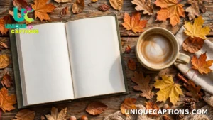 Aesthetic flat lay of an open book, a cup of coffee and autumn leaves