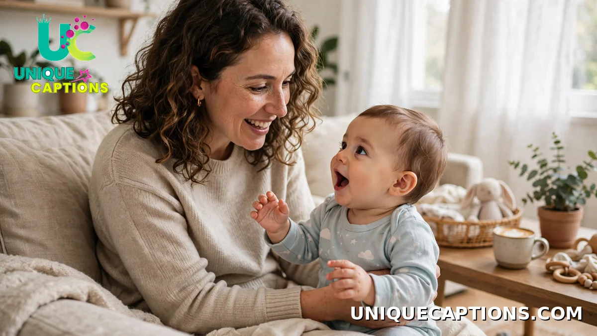Mother listening to her baby's first words at home