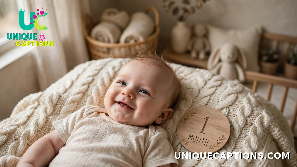 Baby monthly milestone photo with number card for Instagram captions
