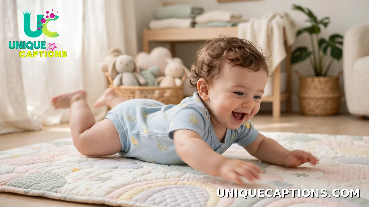 Playful baby rolling over on a pastel play mat