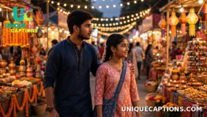 Brother walking protectively beside his sister through a brightly lit festive fair