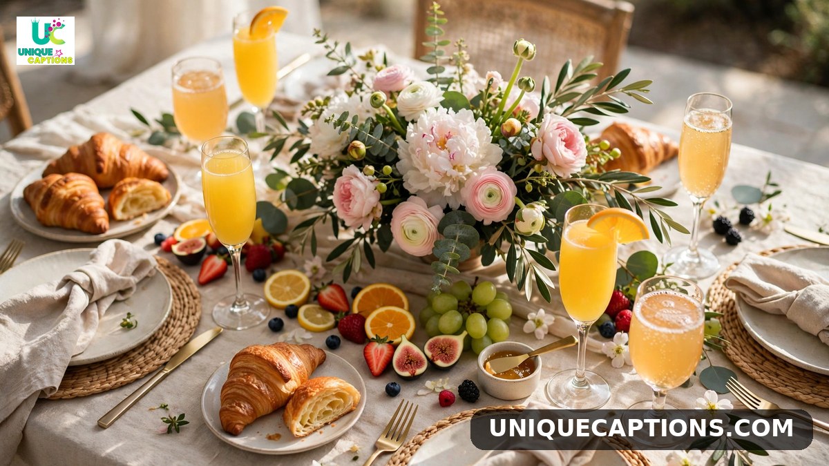 Bridal shower brunch captions - elegant brunch table setup for a bridal shower