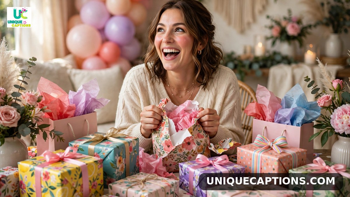 Bridal shower gift captions - beautifully wrapped gifts for the bride-to-be