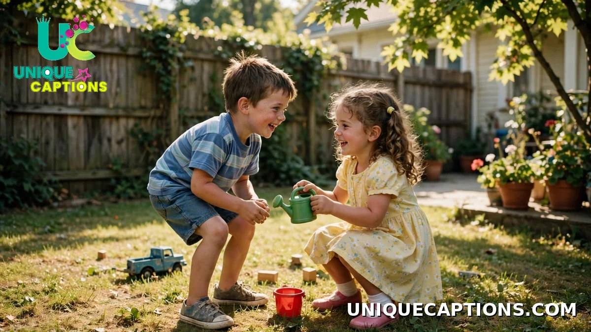 Childhood memory comments for brother's pic - two kids playing in a sunny backyard