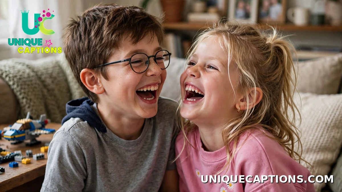Funny comments for brother's pic - siblings laughing hard in a candid moment