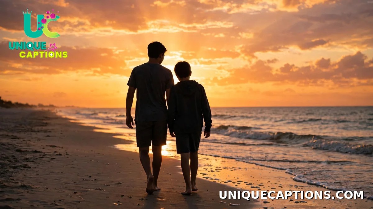 Heartfelt comments for brother's pic - sunset silhouette of two brothers walking on beach