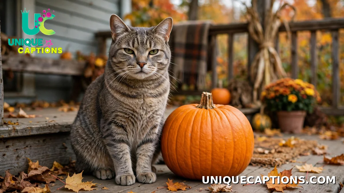 Unimpressed cat sitting beside a pumpkin