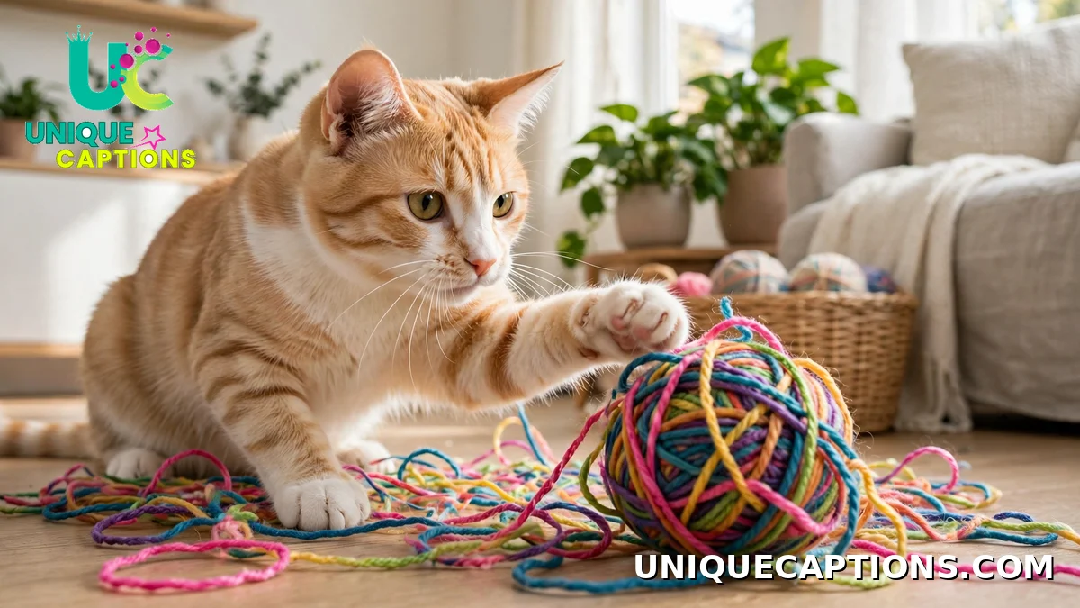 Cat playing with a ball of yarn