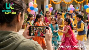 Phone filming children dancing at a school celebration
