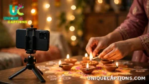 Smartphone on a tripod filming a diya-lighting moment for a Choti Diwali reel