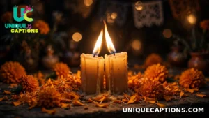 Two candles burning side by side among deep orange marigold petals