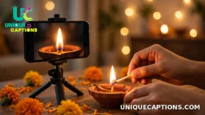 Smartphone recording a Diwali diya lighting moment for a social media reel