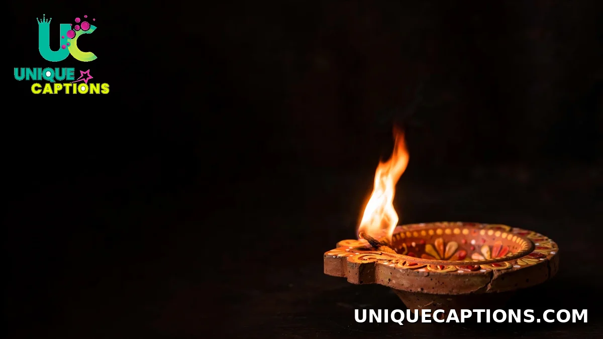 Single painted clay diya with a bright flame on a dark background