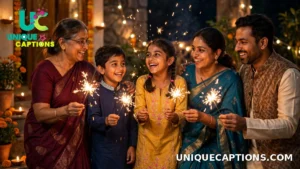 Family enjoying sparklers outdoors on Diwali night