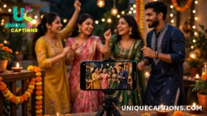 Smartphone filming friends dancing and celebrating at a Diwali party for a social media reel