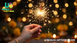 Hand holding a bright sparkler against soft festive bokeh lights at a Diwali party