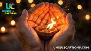 Person cupping both hands to shield a flickering diya flame from the wind