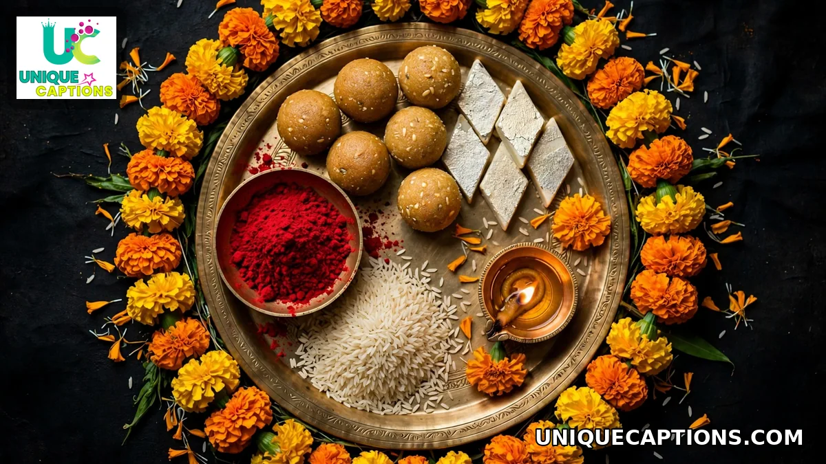 Traditional festive puja thali with marigolds, roli and diya for Dussehra