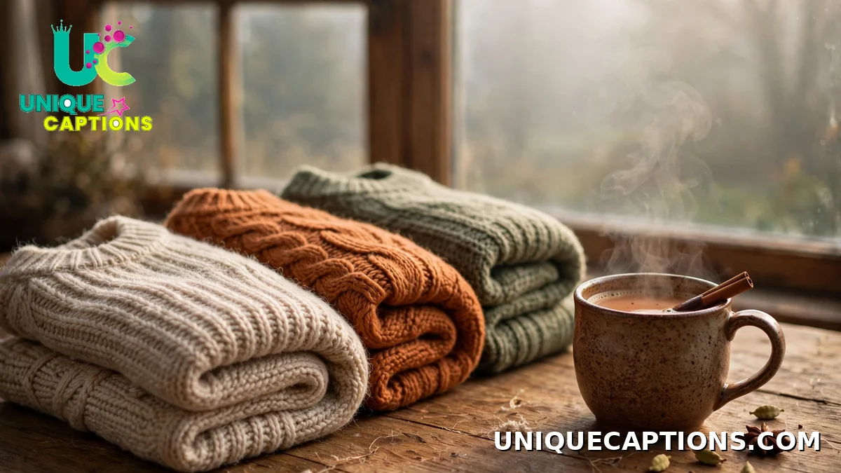 Early winter November captions with cozy sweaters and chai