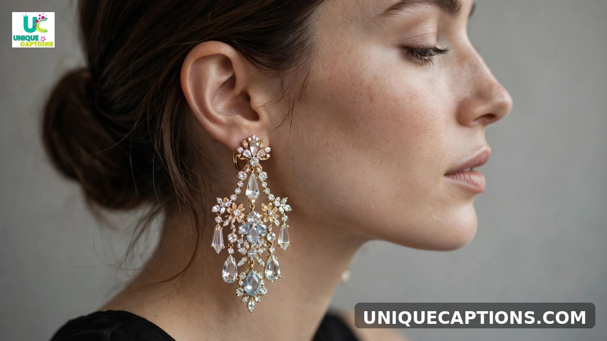 Earring captions for Instagram - close-up of woman wearing statement earrings