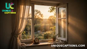 Open window with golden evening light and a clock on fall back day