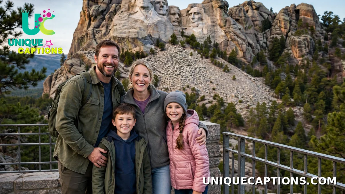 family posing at Mount Rushmore viewpoint