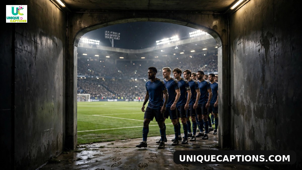 FIFA Club World Cup captions - stadium tunnel opening onto a floodlit pitch on match day