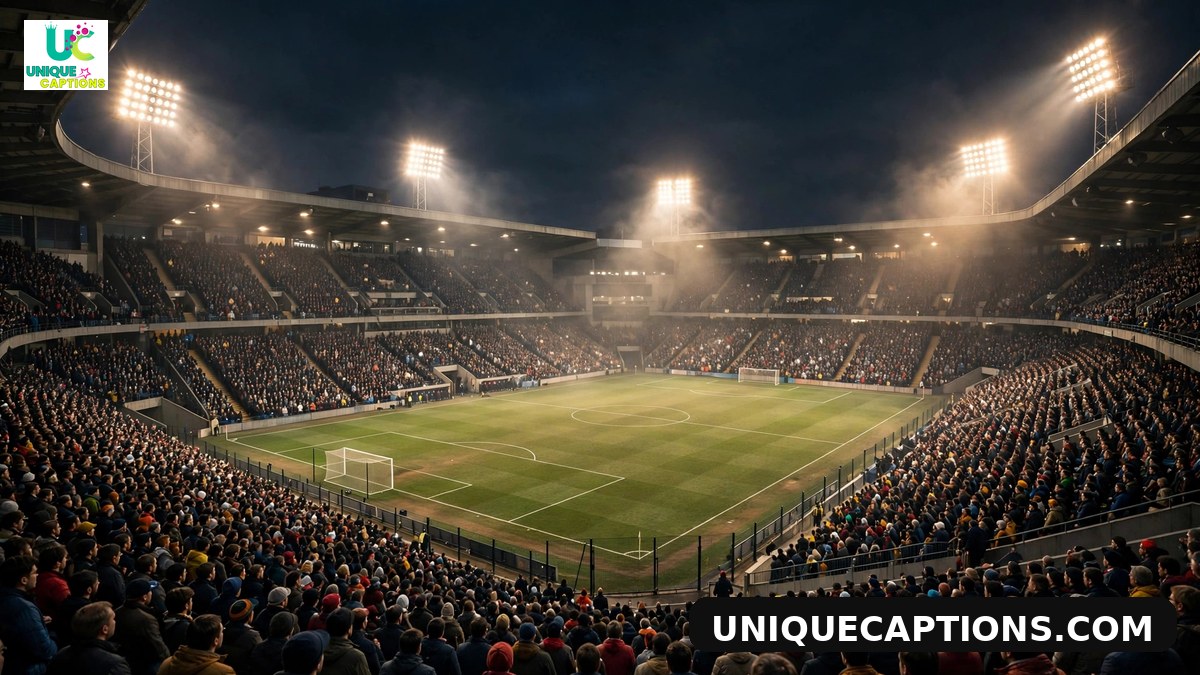 FIFA Club World Cup captions - stadium floodlights glowing over a packed night arena
