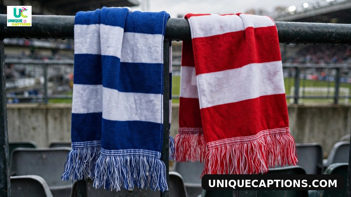 FIFA Club World Cup captions - rival club scarves hanging over a stadium railing