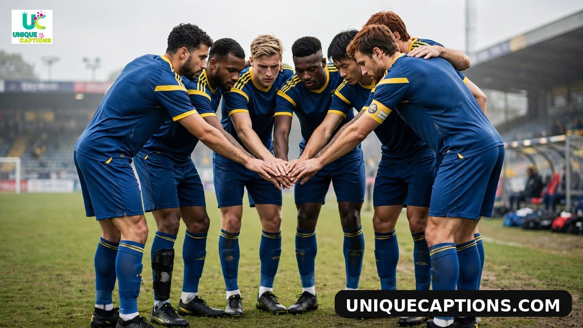 FIFA Club World Cup captions - football team huddle on the pitch before kickoff