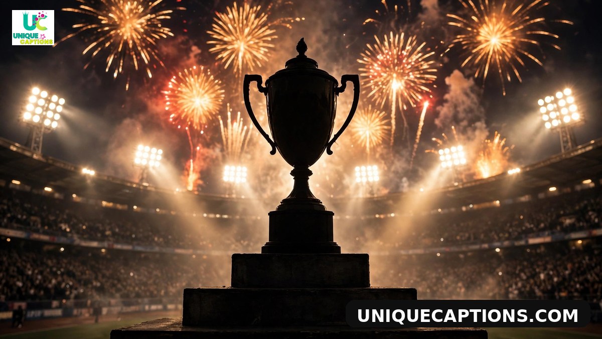FIFA Club World Cup captions - golden trophy silhouette with fireworks behind