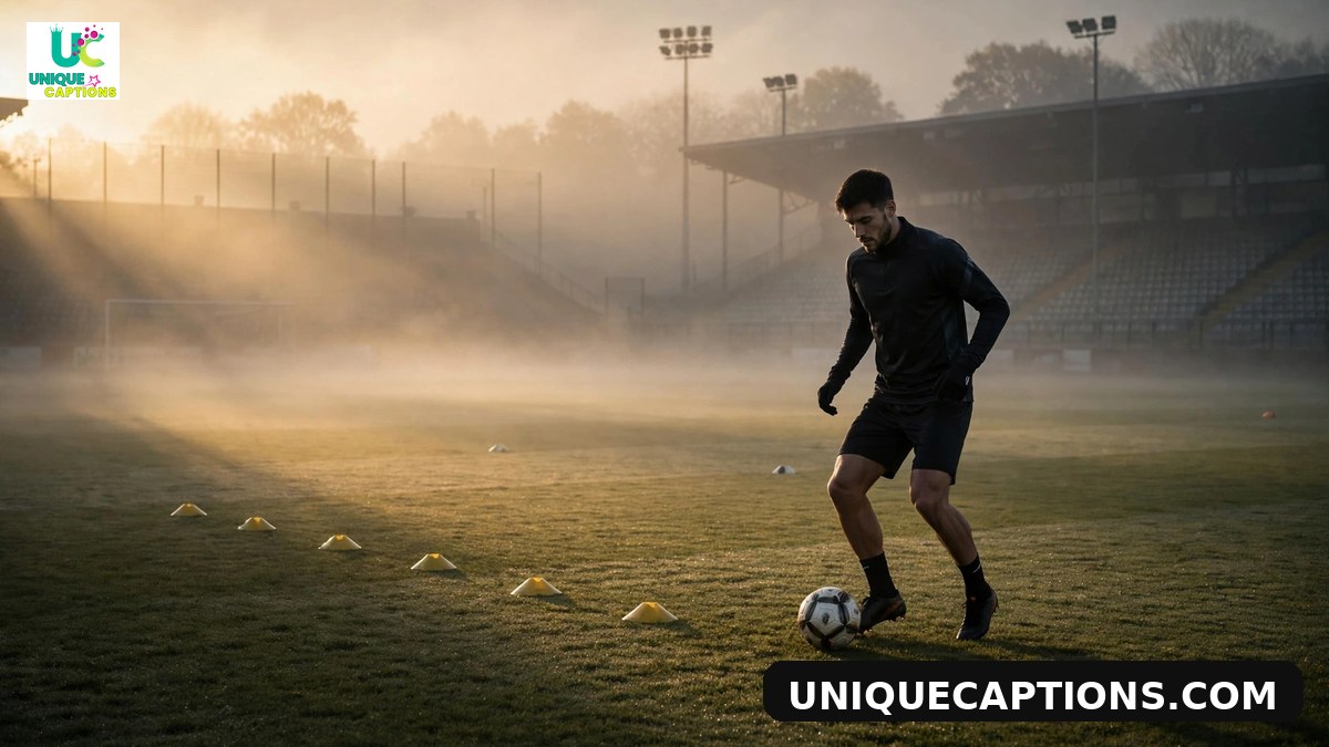 FIFA Club World Cup captions - lone footballer training at dawn on an empty pitch