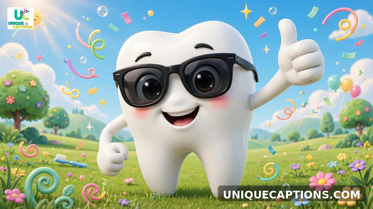 Instagram captions for dentists - funny cartoon tooth character with sunglasses giving a thumbs up