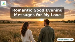 Romantic couple watching a golden sunset, with the words Romantic Good Evening Messages for My Love.
