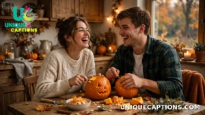 Couple carving their first pumpkin together for Halloween