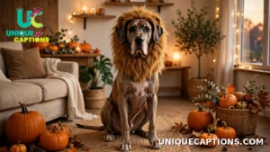Great Dane wearing a lion mane costume