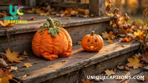 Toddler-sized pumpkin costume waiting on a porch step in golden light