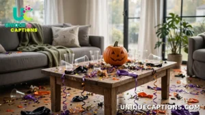 Confetti, streamers, and balloons scattered around a quiet room the morning after a party