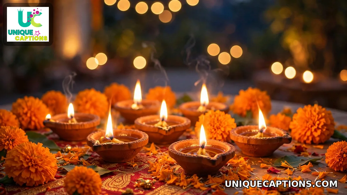 Glowing clay diyas surrounded by marigold flowers for Dussehra wishes
