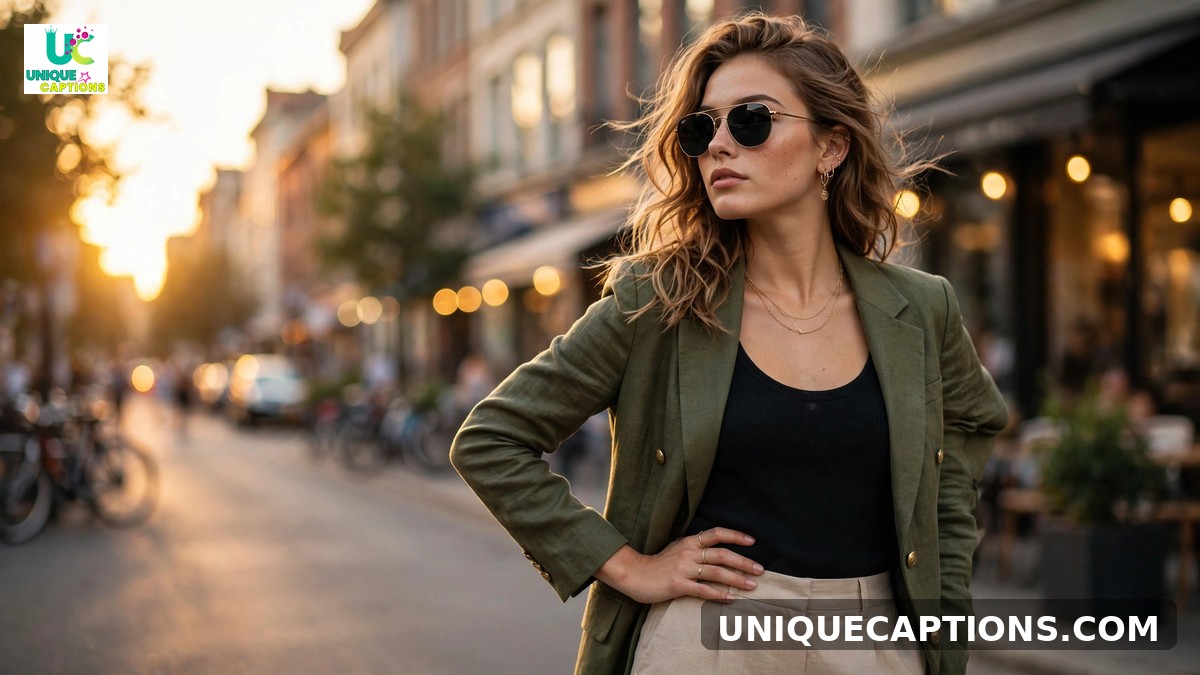 Hot captions for Instagram - confident woman in sunglasses at golden hour