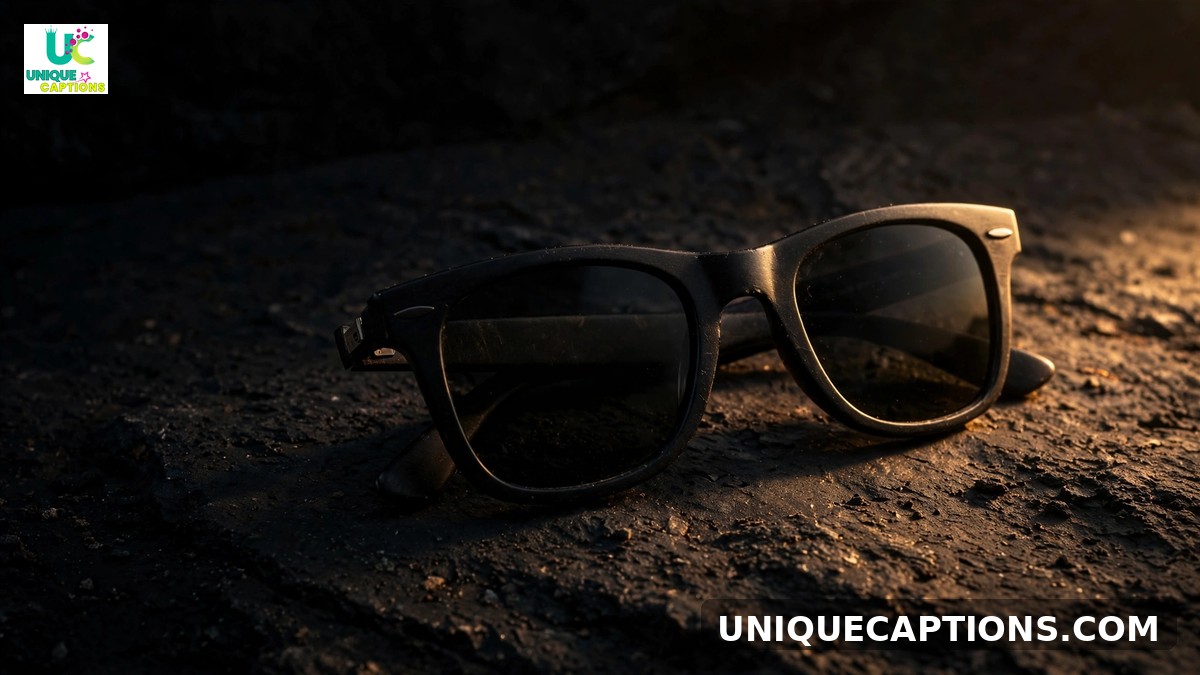 Hot one-word captions - dramatic close-up of sunglasses in warm golden light