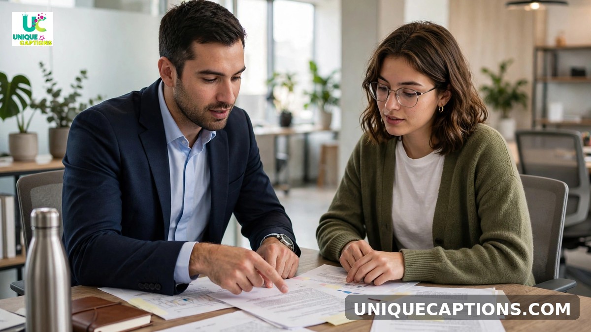 Legal tips captions - lawyer explaining documents to a client at a desk