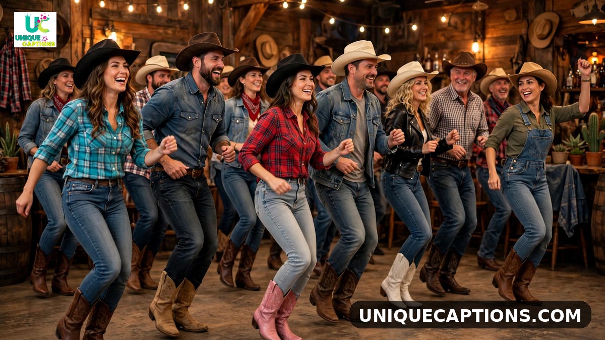 Funny Morgan Wallen captions - line dancing crowd at a honky-tonk club