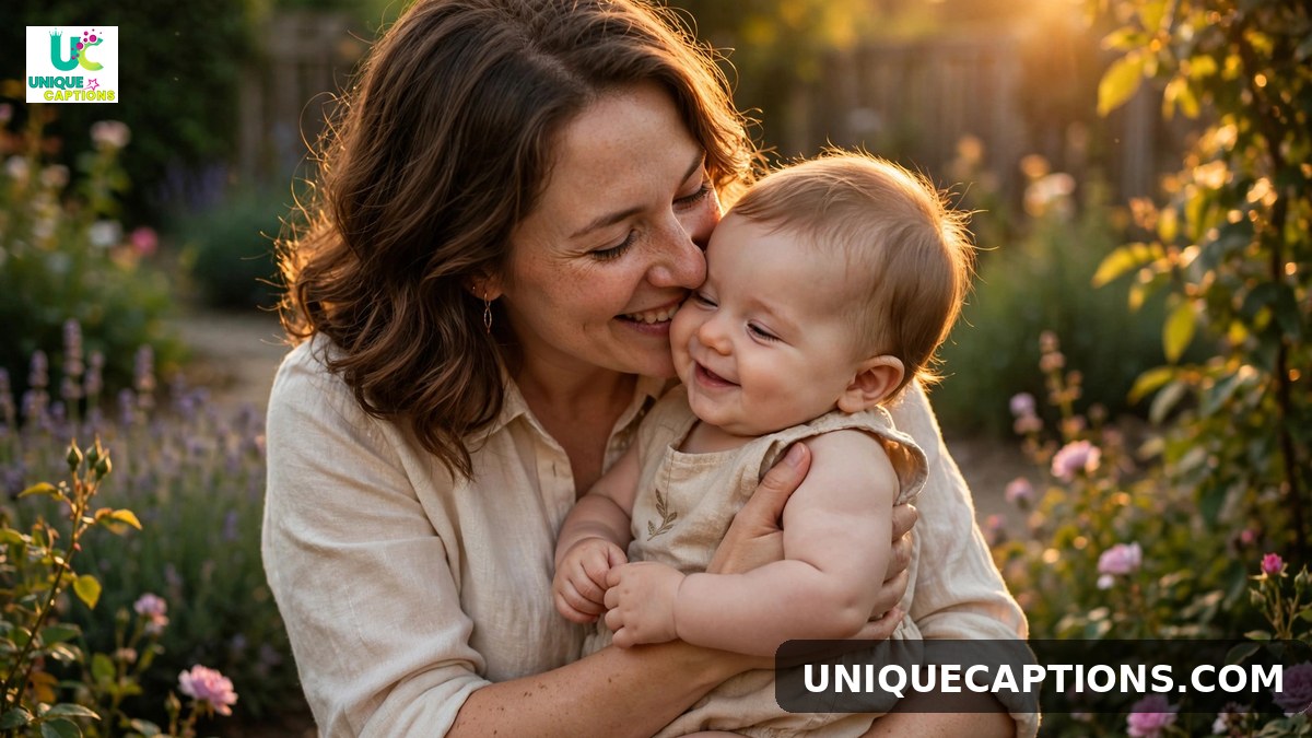 Emotional 11 month baby caption photo of a mother kissing her baby at golden hour
